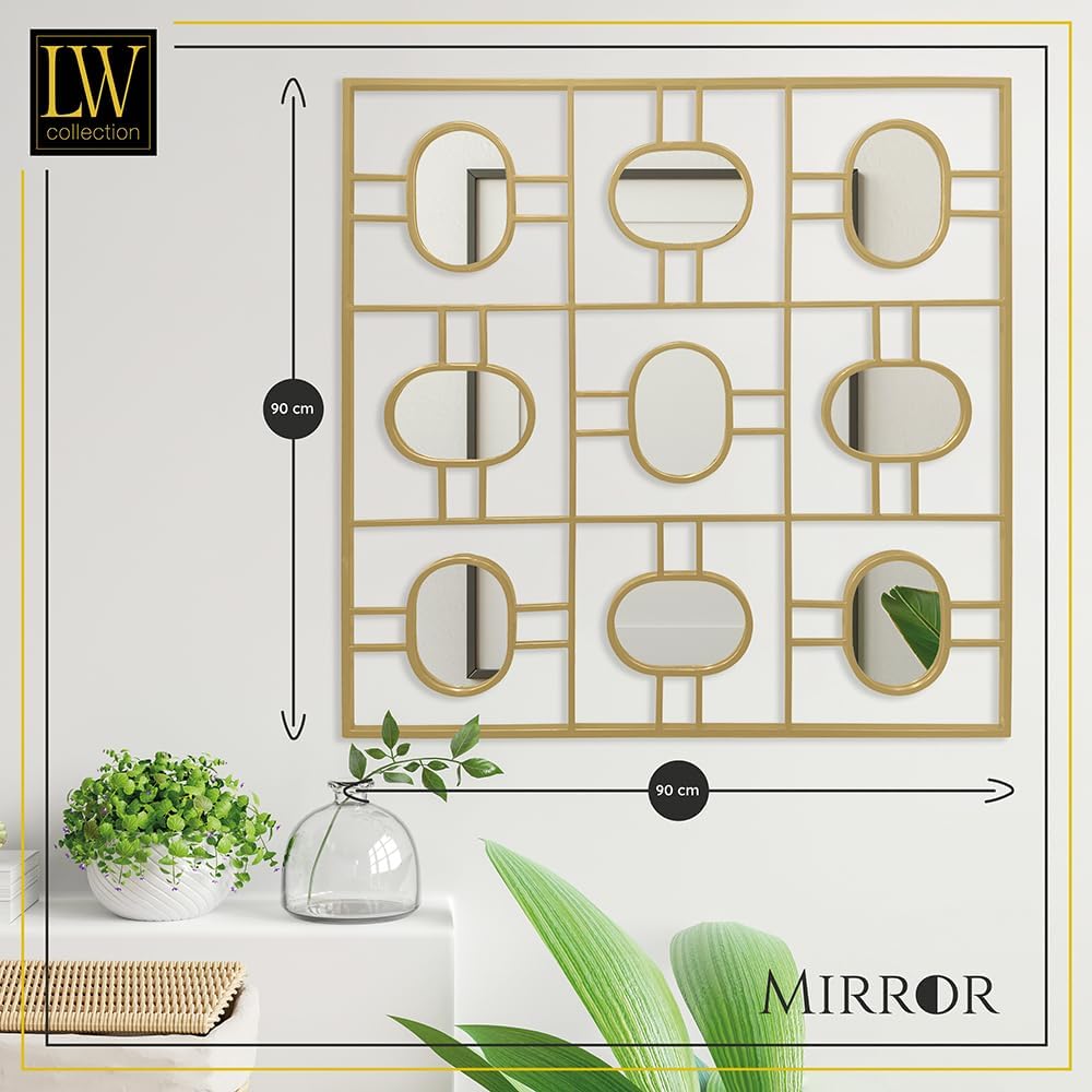 LW Collection Wandspiegel Gold Quadratisch 80x80 cm Metall - grosse Spiegelwand - Industriell - Wohn