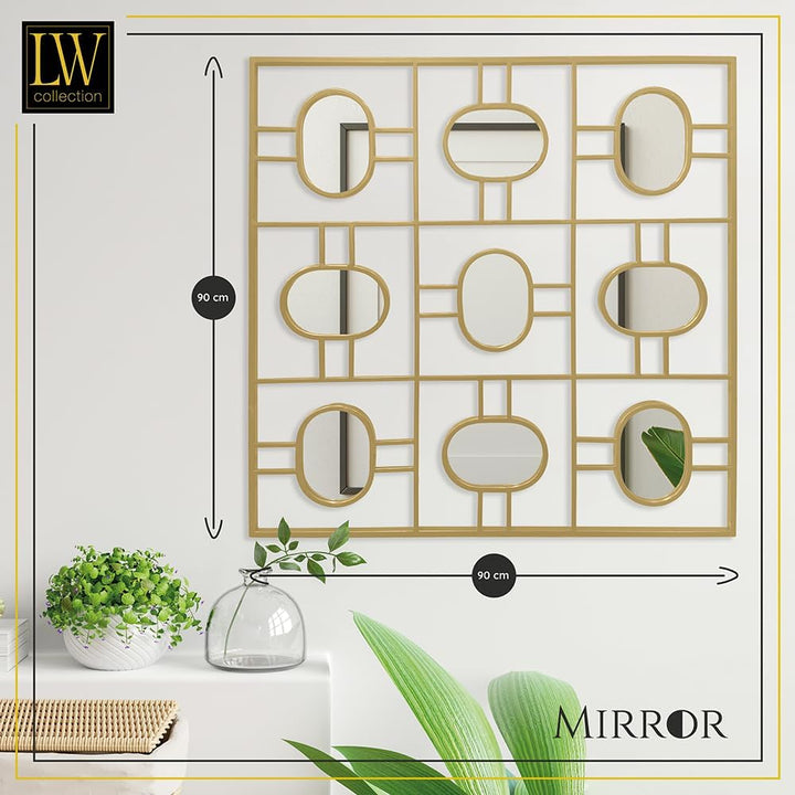 LW Collection Wandspiegel Gold Quadratisch 80x80 cm Metall - grosse Spiegelwand - Industriell - Wohn