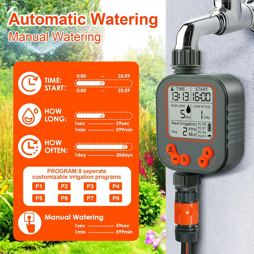 Bewässerungscomputer, Wasserzeitschaltuhr Regenverzögerung, Timer Bewässerungssystem mit LCD-Display