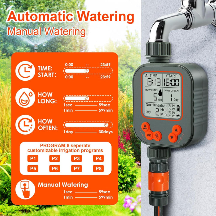 Bewässerungscomputer, Wasserzeitschaltuhr Regenverzögerung, Timer Bewässerungssystem mit LCD-Display