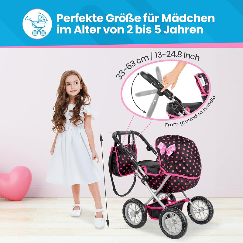 Kinderplay Puppenwagen ab 2 Jahre, Kinderwagen Puppen - Leichte und Stabile Konstruktion, Kinderpupp