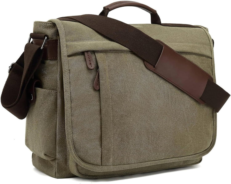 CALIYO Umhängetaschen Herren aus Canvas Schultasche Queformat A4 Laptoptasche für 15,6 Zoll Laptop A