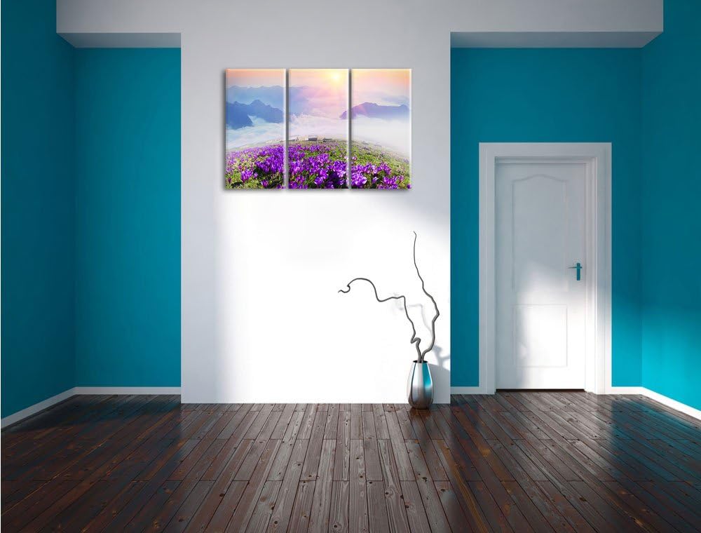 Pixxprint Krokusse in den Bergen als Leinwandbild/Grösse: 3 Teilig (120x80) / Wandbild/Kunstdruck/fe