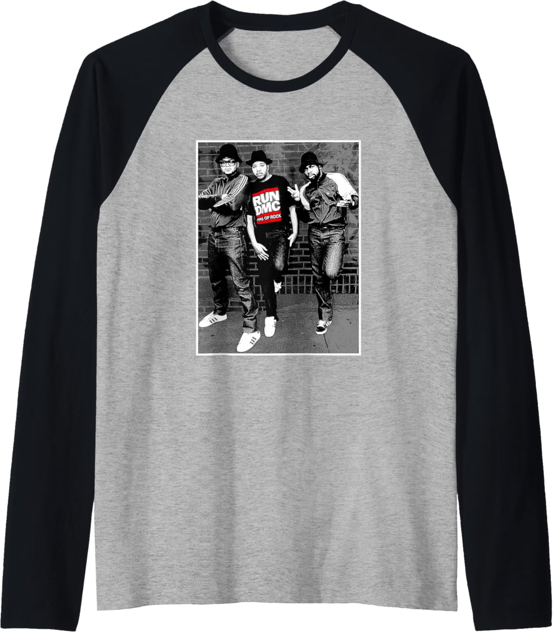 RUN DMC Black and White Brick Raglan
