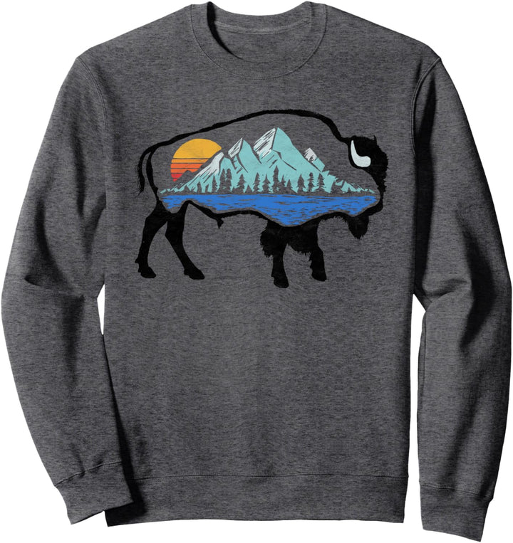 Vintage National Park Bison Landscape Buffalo Art Sweatshirt