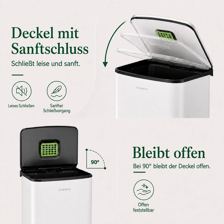 EverGrove Recycling 50L Edelstahl-Mülleimer mit Fusspedal (Weiss), Weiss