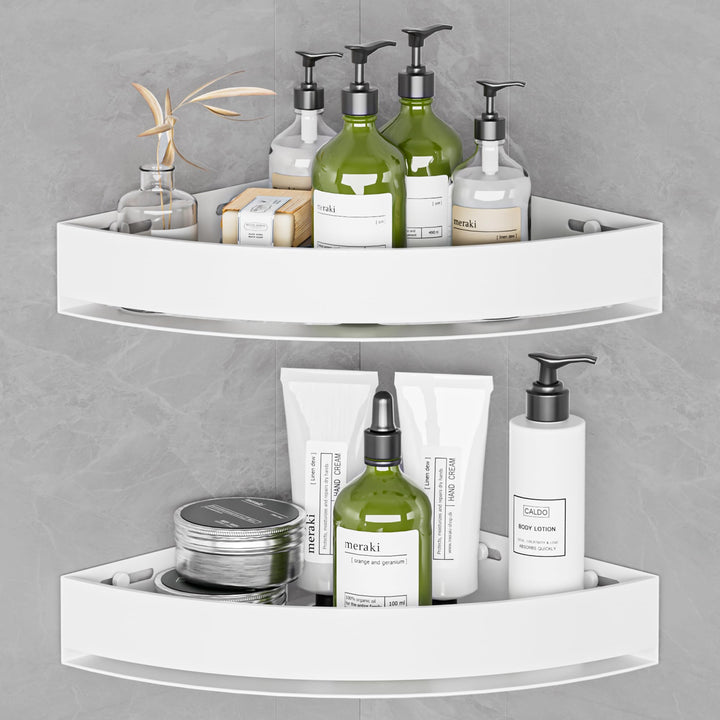 Weiss Duschablage Ecke 2er-Set - Rostfreier Duschregal Ohne Bohren aus Aluminiumlegierung, Shampoo H