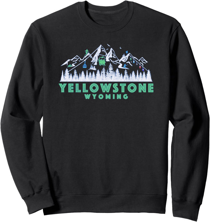 Retro Yellowstone, Wyoming Illustration - Vintage Snow Ski Sweatshirt