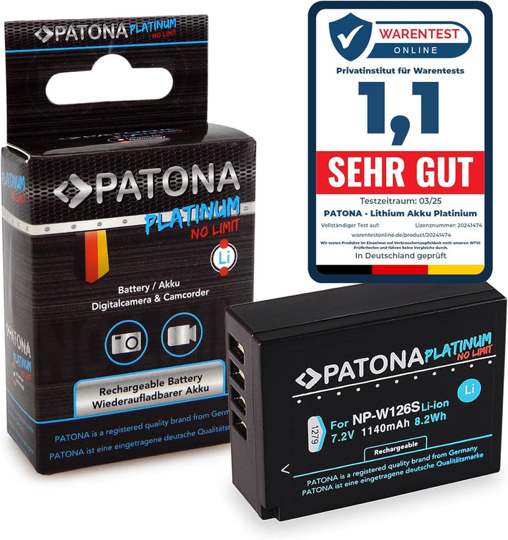 PATONA Platinum Akku NP-W126S Kompatibel mit Fujifilm FinePix HS30EXR, HS33EXR, HS50EXR, X-T20, X-H1