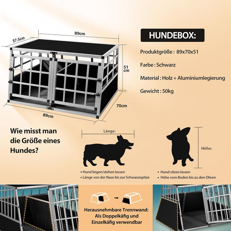 CADOCA® Hundetransportbox Aluminium Hundebox Kofferraum robust verschliessbar trapezförmig XL 89x70x