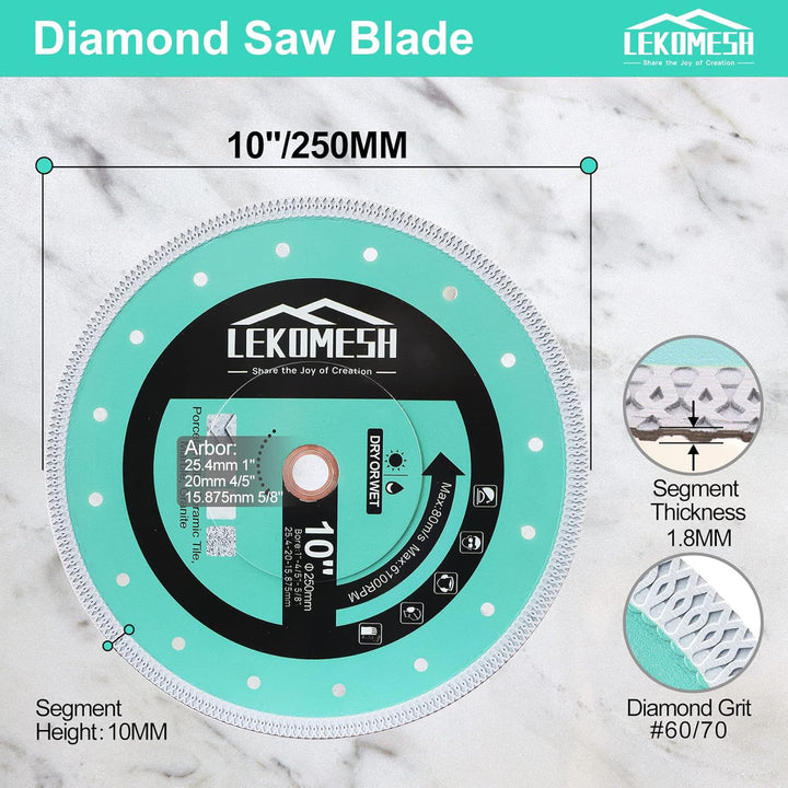 Diamant Fliesenscheibe 250 x 25,4mm Diamant-Trennscheibe - LEKOMESH Diamant Fliesen Sägeblatt, für P