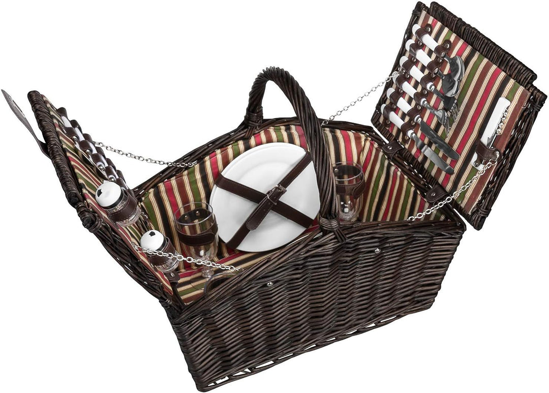 anndora Picknickkorb 4 Personen Weiden Henkelkorb Dunkelbraun + Zubehör 23 TLG. Dunkelbraun - Rot,