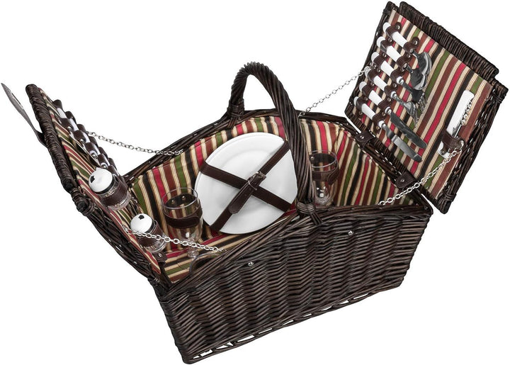 anndora Picknickkorb 4 Personen Weiden Henkelkorb Dunkelbraun + Zubehör 23 TLG. Dunkelbraun - Rot,