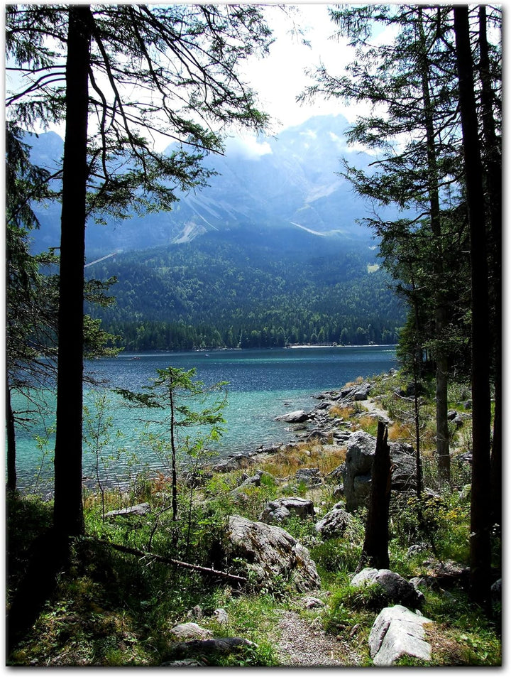 Bilderdepot24 Bild auf Leinwand | Eibsee mit Zugspitze - Deutschland in 50x60 cm als Wandbild | Wand