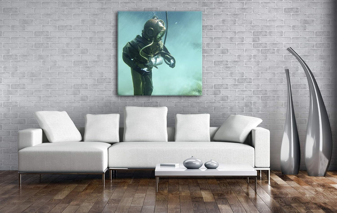 deyoli Taucher in Einer Alten Ausrüstung Format: 60x60 als Leinwandbild, Motiv fertig gerahmt auf Ec