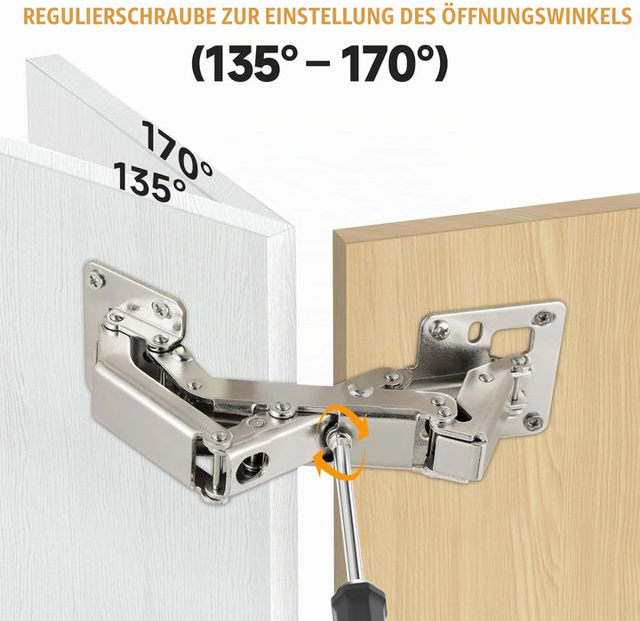 Schrankscharnier, 4 Pcs 175 Grad Türscharniere Rahmenlose Soft Close Scharniere mit Schrauben Verste