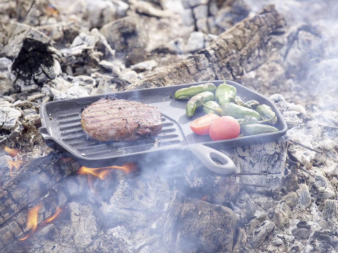 ECHTWERK Grillpfanne aus Gusseisen mit Grillstreifen, Bratpfanne, Steakpfanne, geignet für den Einsa