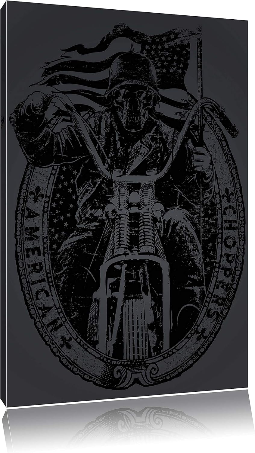 Dark American Choppers black Bild auf Leinwand, XXL riesige Bilder fertig gerahmt mit Keilrahmen, Ku
