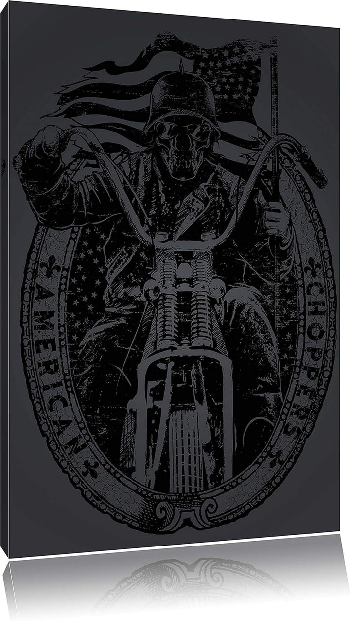 Dark American Choppers black Bild auf Leinwand, XXL riesige Bilder fertig gerahmt mit Keilrahmen, Ku