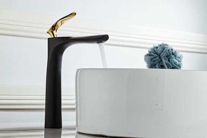 Bad Waschbecken Wasserhahn Hohe Körper Schwarz/Gold Chrom Einhand Einlochmontage Messing Leekayer,LK