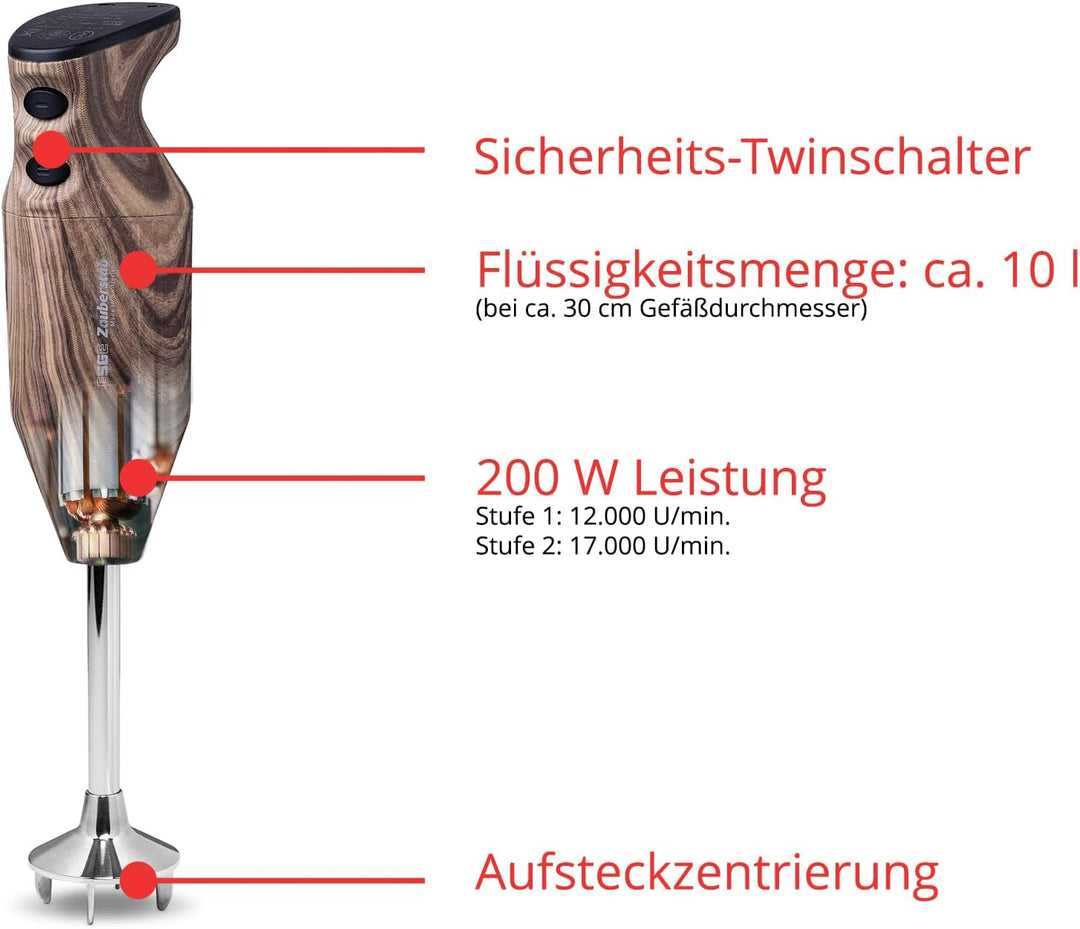 ESGE-Zauberstab 91022 Design Edition Nussbaum – Stabmixer, Pürierstab, elektrischer AC-Motor, 2-stuf