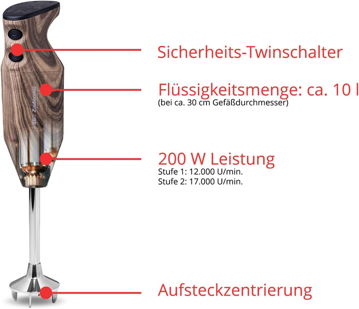 ESGE-Zauberstab 91022 Design Edition Nussbaum – Stabmixer, Pürierstab, elektrischer AC-Motor, 2-stuf