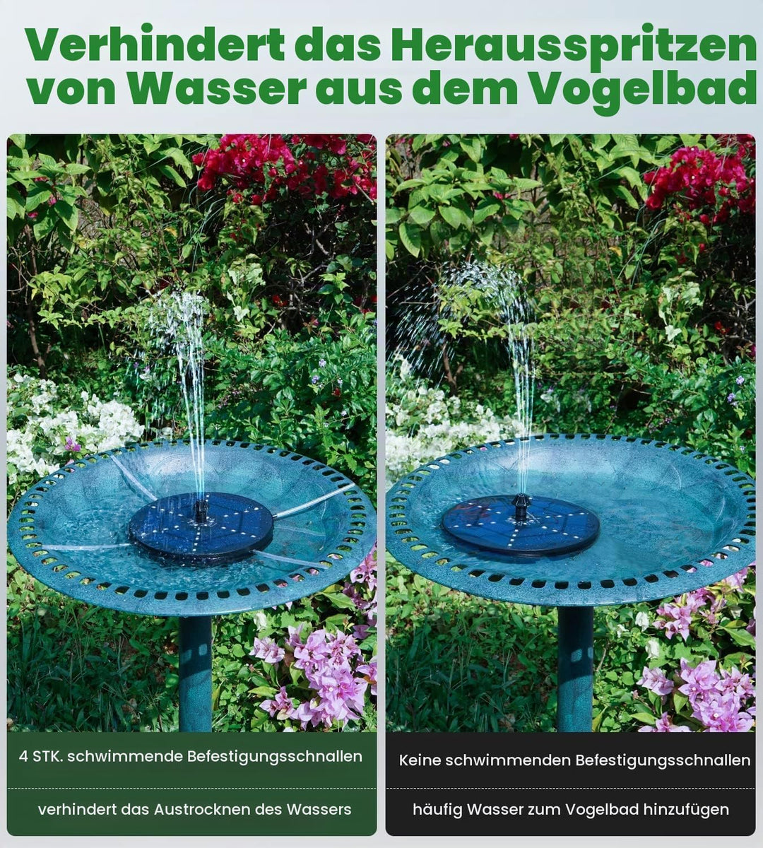 SZMP Solar Springbrunnen für aussen, 2026 Neu 4W 4000mAh Akku - 30 Bunten Lichter - Solarbrunnen Tei