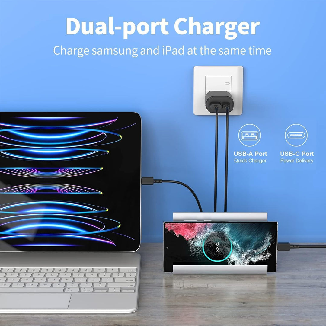 2er Pack USB C Ladegerät mit 2m Schnellladekabel 25W 2Port Schnellladegerät USB A & USBC für Samsung
