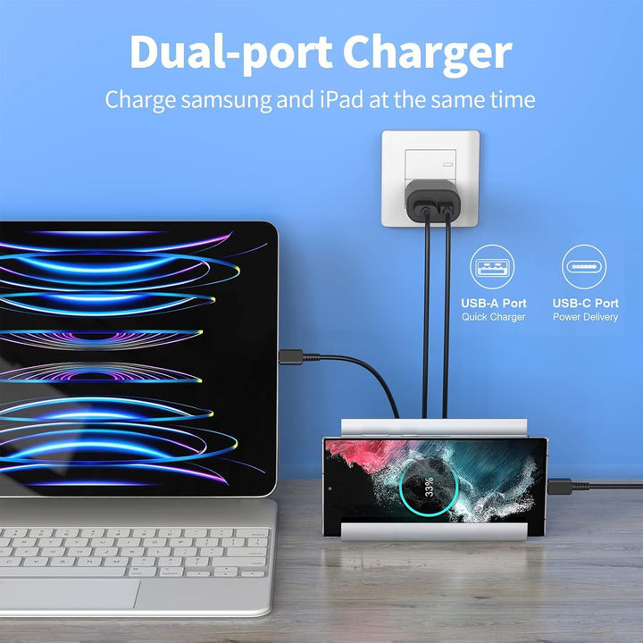 2er Pack USB C Ladegerät mit 2m Schnellladekabel 25W 2Port Schnellladegerät USB A & USBC für Samsung