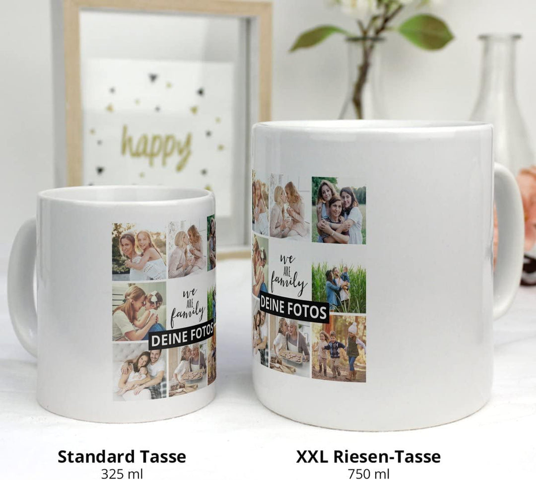 PhotoFancy® - XXL Tasse 'Collage' - Personalisierte Fototasse mit eigenem Foto und Text - Grosse Tas