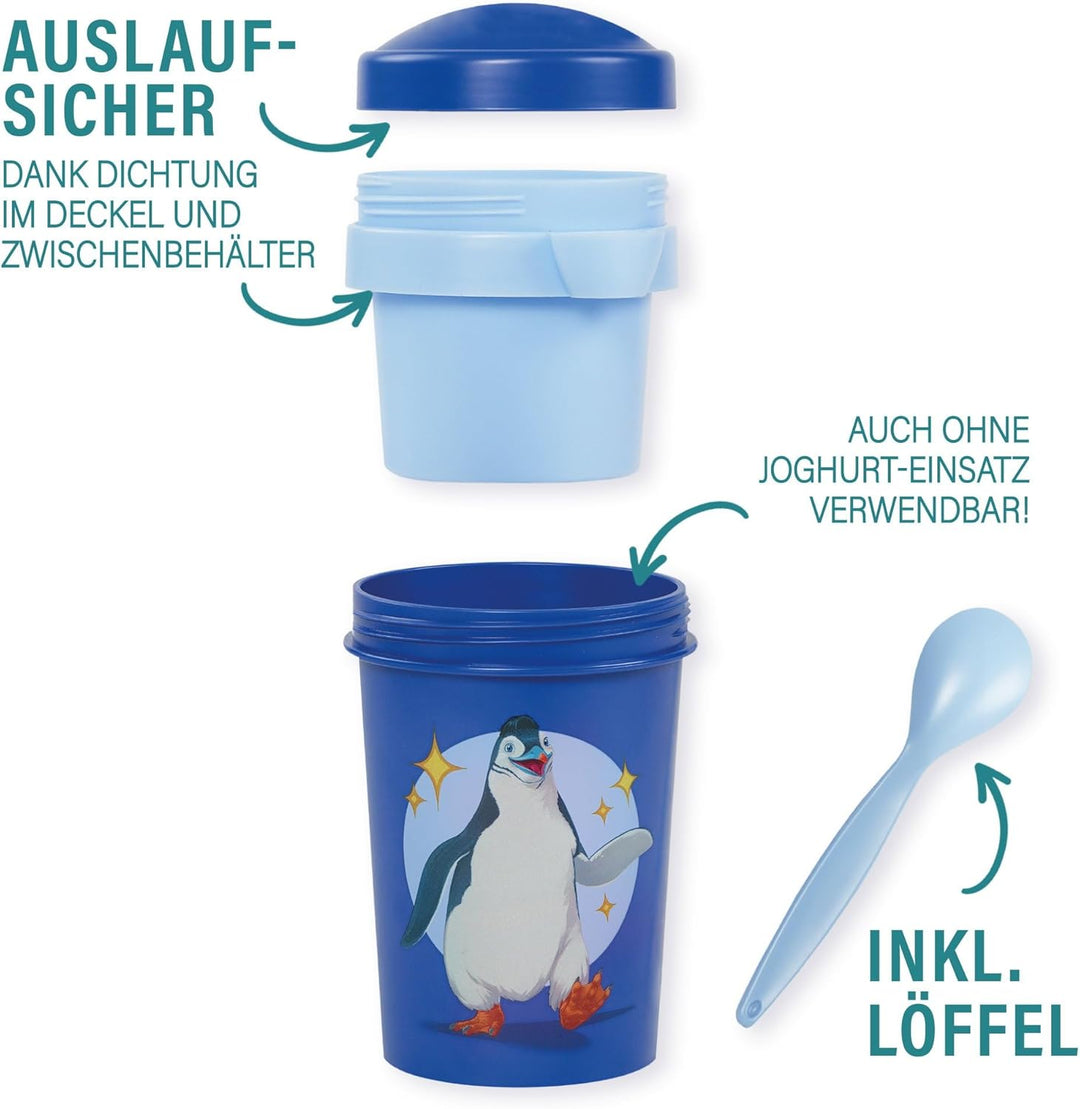 AWAVE Die Schule der Magischen Tiere Müslibecher To Go 540 ml rPET Blau Juri, Becher mit Löffel für