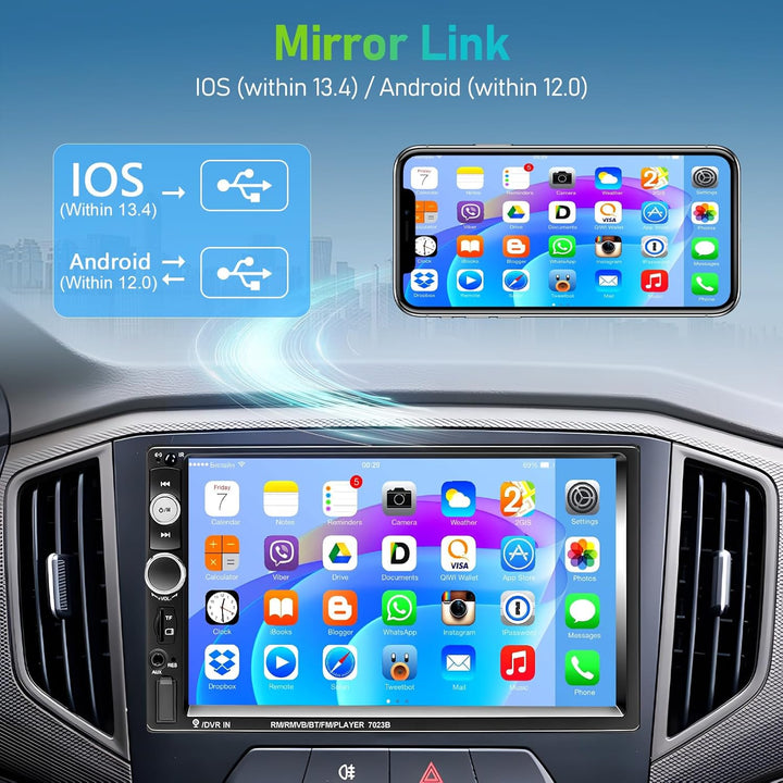 Podofo Bluetooth Autoradio 2-DIN 7'' 1080P HD Auto MP5 Player mit IOS & Android Spiegellink, EQ, AUX