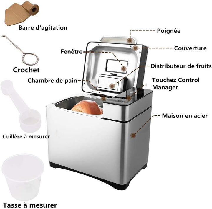 Coocheer Brotbackautomat mit 19 Programmen, automatischer Brotbackautomat für Brot, Baguette und Jog