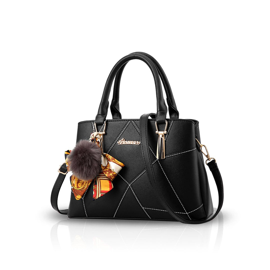 NICOLE&DORIS Modische Damen Handtasche aus Kunstleder Schwarz, Schwarz