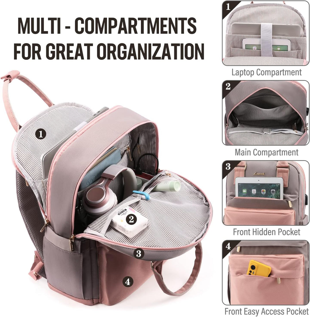 LOVEVOOK Rucksack Damen, 15,6 Zoll Laptop Rucksack Schulrucksack Mädchen Teenager mit Laptopfach, Wa