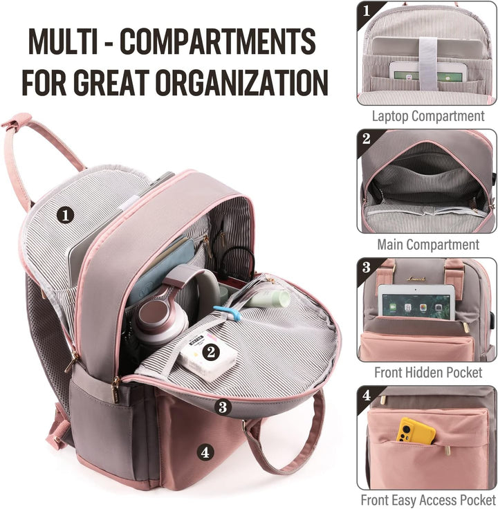 LOVEVOOK Rucksack Damen, 15,6 Zoll Laptop Rucksack Schulrucksack Mädchen Teenager mit Laptopfach, Wa