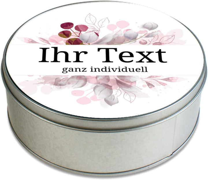 STEMPEL-FABRIK – personalisierbare runde Dose mit Name oder Wunschtext – Aquarell Motiv mit rotem Bl