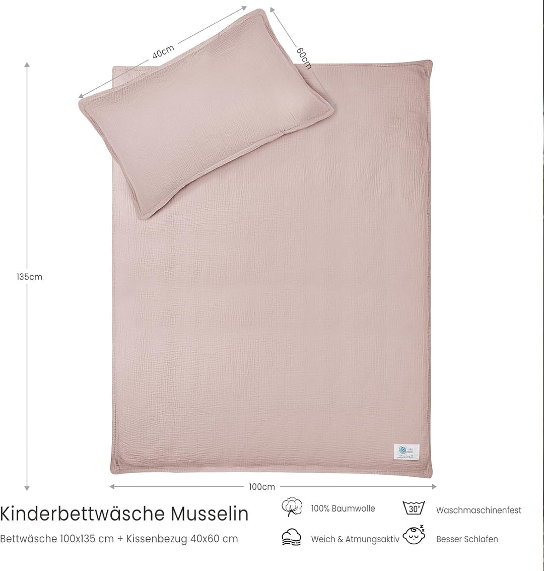 lulumoon Musselin Kinderbettwäsche 100x135: Bettbezug 100x135 + Kissenbezug 40x60 cm aus Baumwolle –