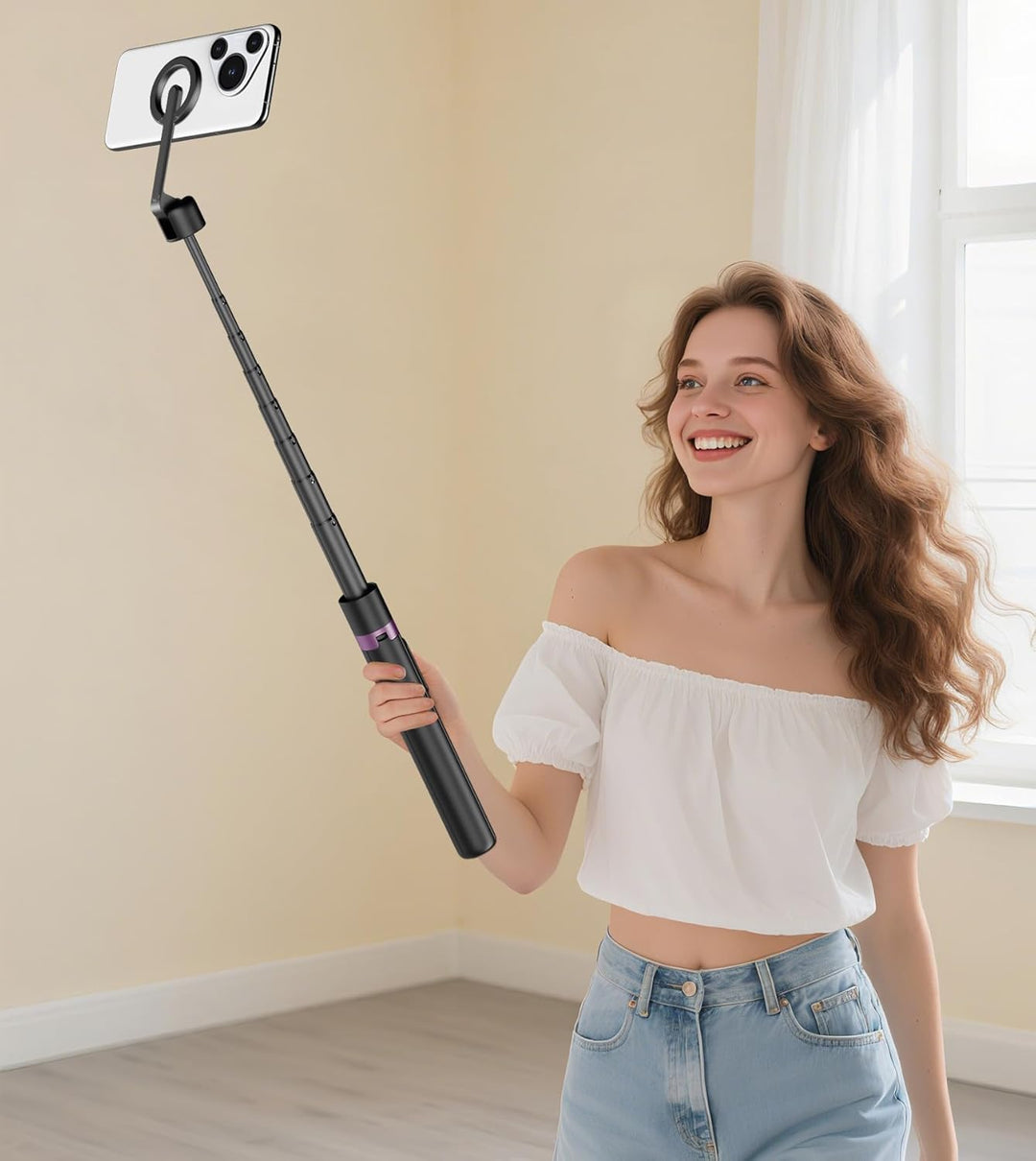 TONEOF 173cm Magnetisches Selfie Stick Stativ, Stark Magnetischer Aluminium Halter für Magsafe, 360°