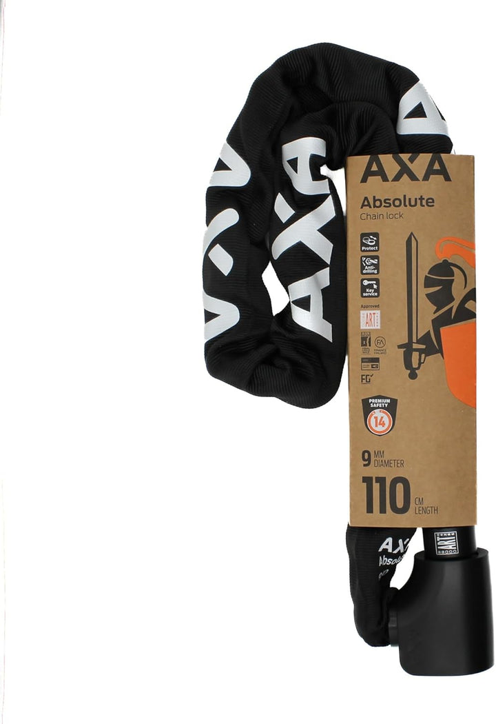 AXA Absolute 9-110 Kettenschloss, Länge 110 cm, Sicherheitsstufe 14, Stahlglieder 9 mm, Schwarze Sch