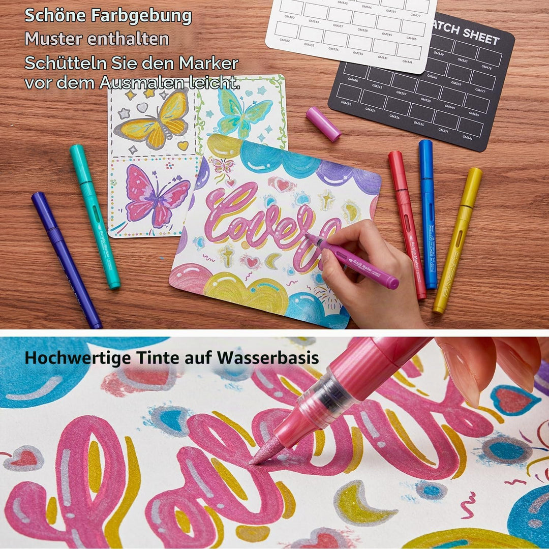 Shuttle Art 24 Metallic Acrylstifte für Steine wasserfest, Steine bemalen Stifte Set mit automatisch