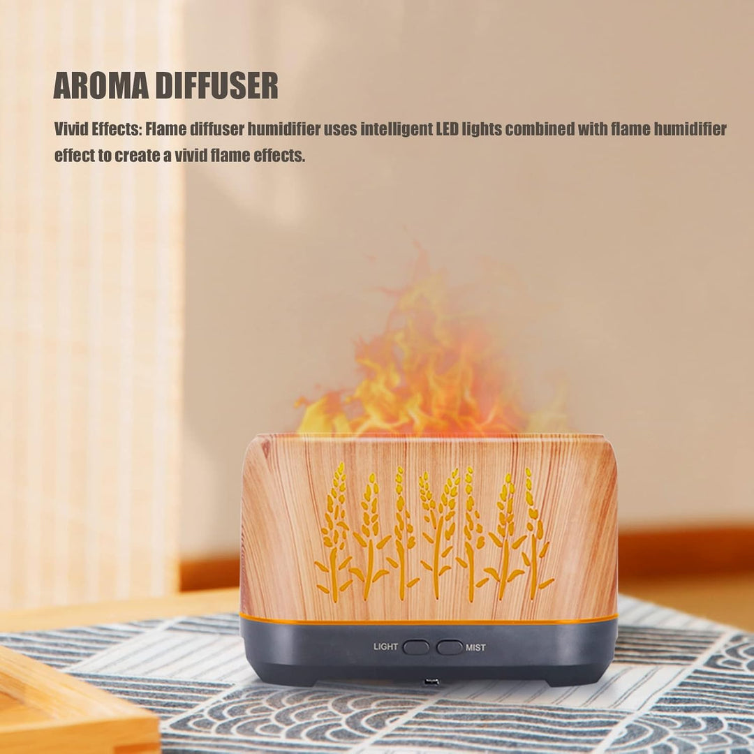 Flammen-Luftbefeuchter, Aromatherapie-Luftbefeuchter mit heller Holzmaserung, tragbar, automatische