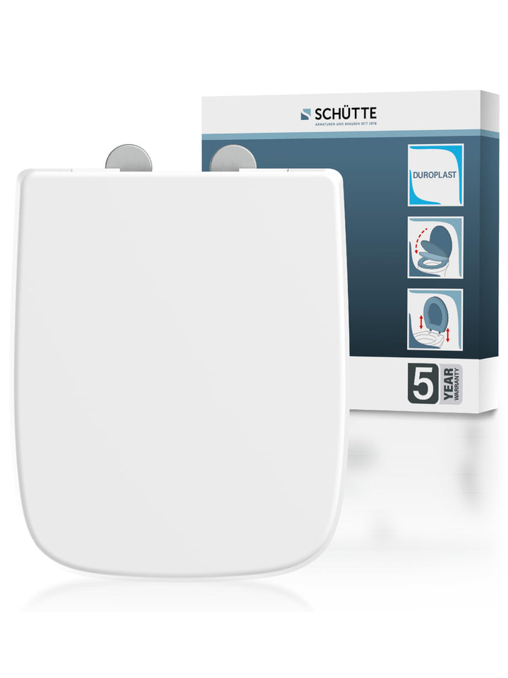 SCHÜTTE WC-Sitz Eckig (E-Form) | Passgenau für Keramag Renova Nr. 1 Plan | 5 Jahre Garantie & 250 kg