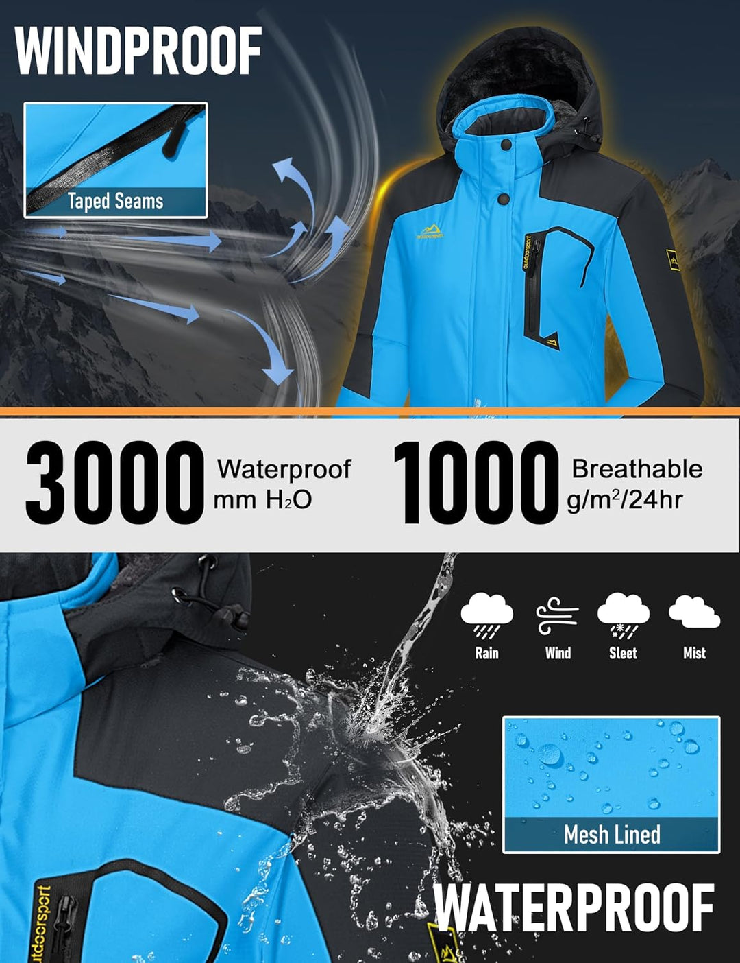 MAGCOMSEN Winterjacke Damen Softshell Funktionsjacke Wasserabweisende Outdoor Ski Jacke Fleece Windd