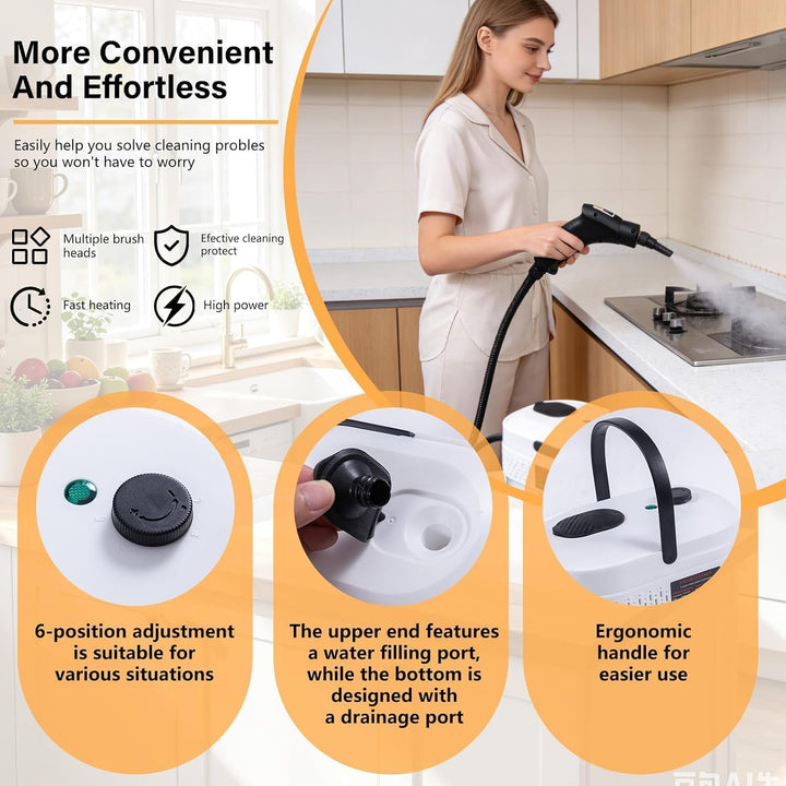 2500W Dampfreiniger Handgerät, 6-Gang Steam Cleaner 1,4L Wassertank Grau, Grau