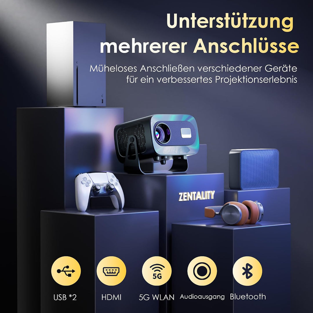 Mini Beamer 4K Smart Beamer【Offizielle App】mit Full HD 1080P, 1000 Lumen, Autofokus und Trapezkorrek