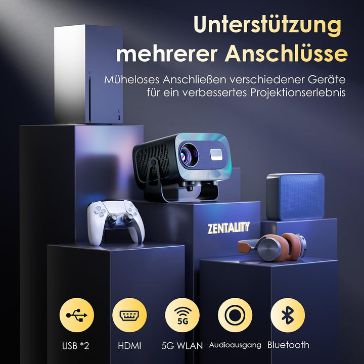 Mini Beamer 4K Smart Beamer【Offizielle App】mit Full HD 1080P, 1000 Lumen, Autofokus und Trapezkorrek