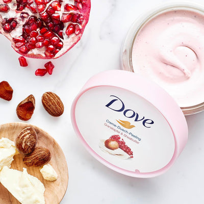 Dove Creme-Dusch-Peeling Granatapfel & Sheabutter Scrub Körper Peeling für geschmeidige Haut Hautpfl