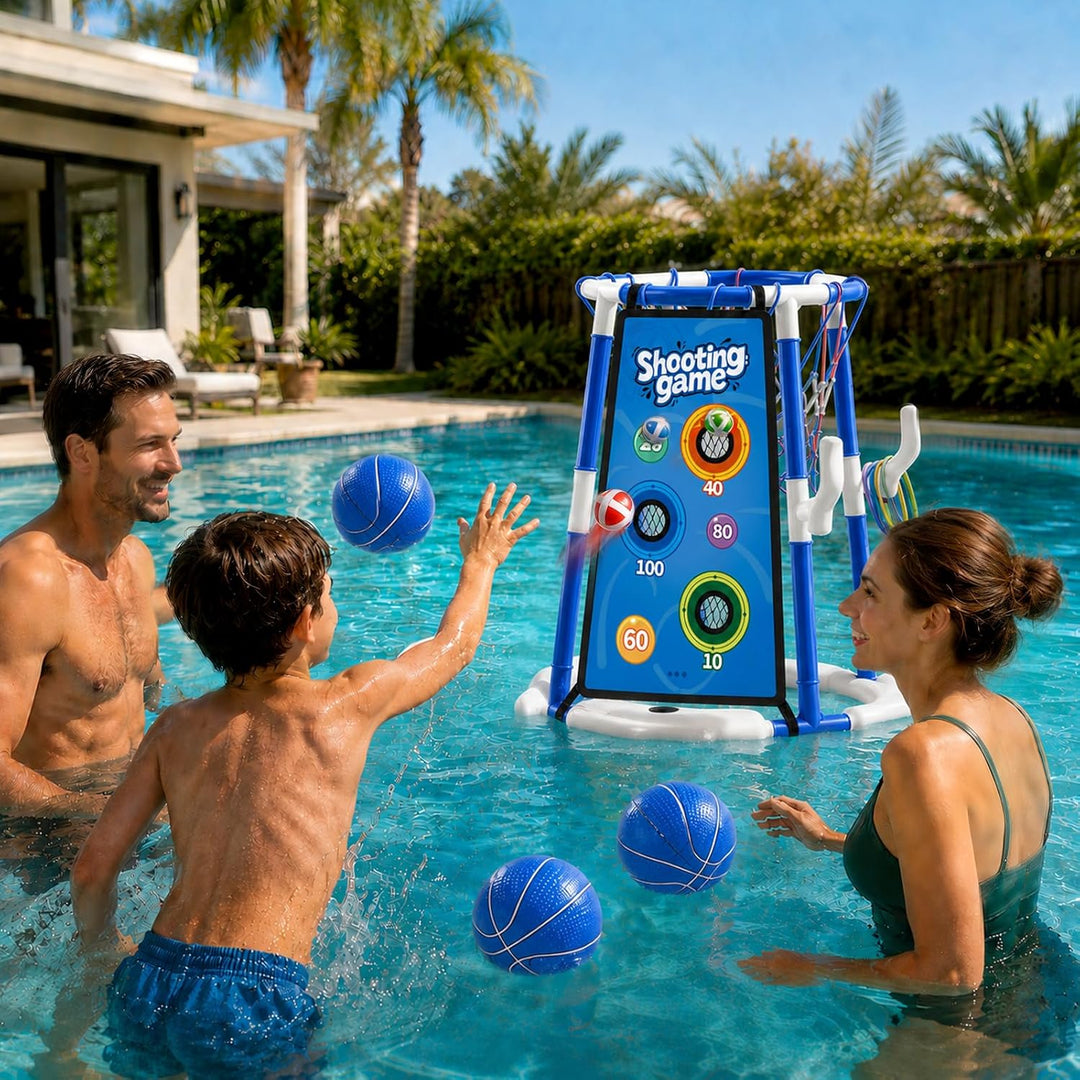 Ronronner 3-in-1 Pool Basketballkorb für Den Pool, Pool Spielzeug mit Sticky Ball Toss & Ring Toss,
