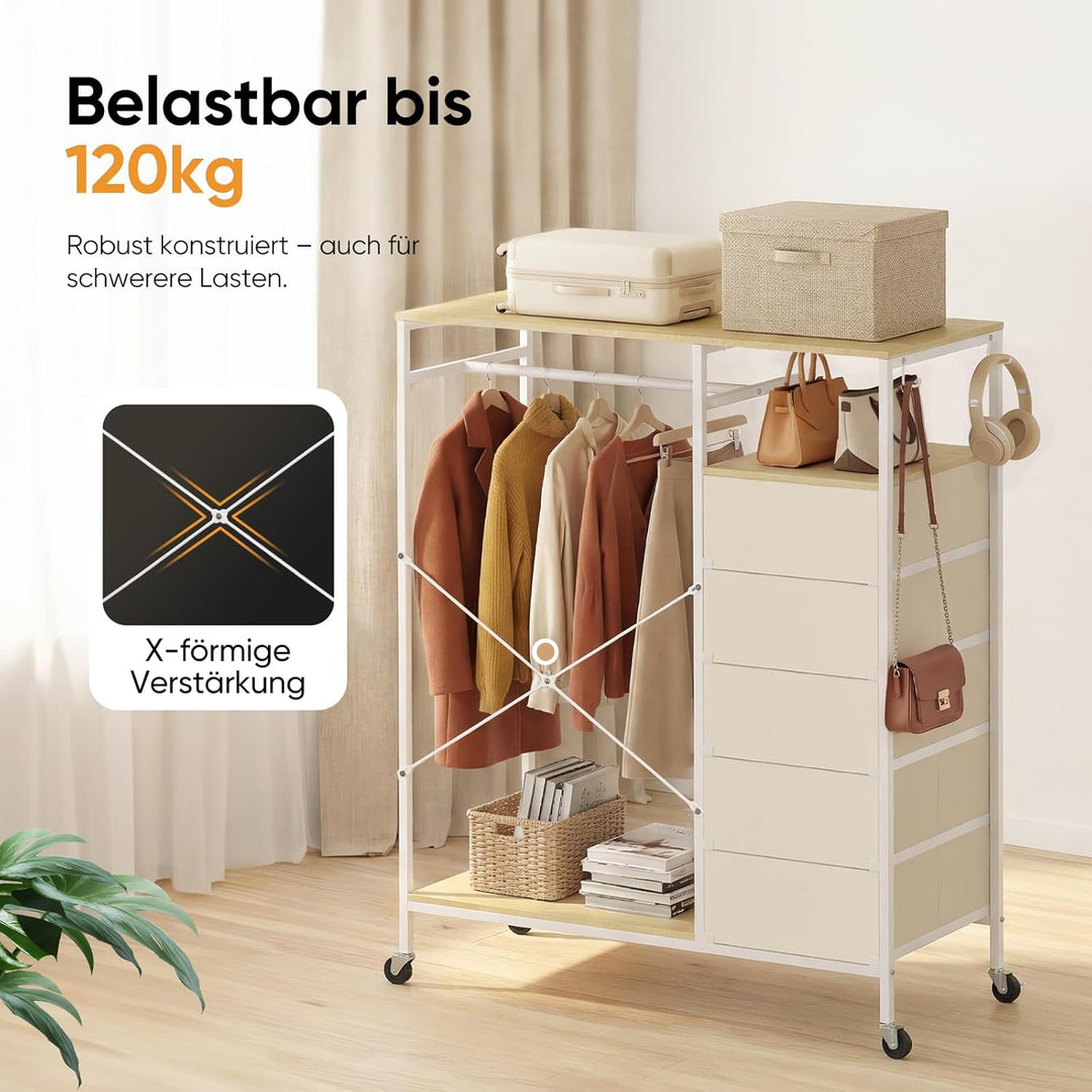 HOKEEPER Kleiderständer auf Rollen | Kleiderstange, Kleiderschrank, Clothes Rack, 4 Rollen, 2 festst